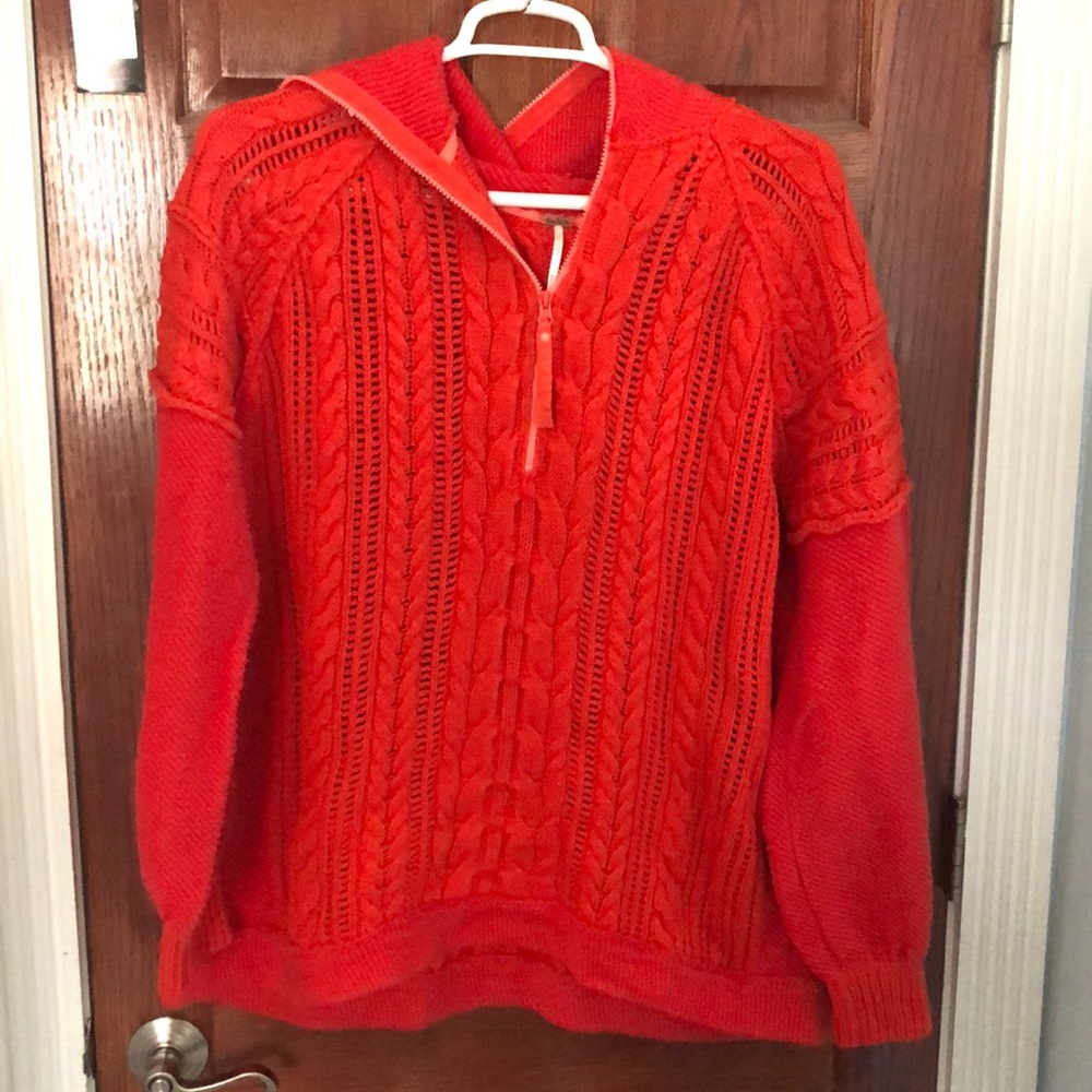 Free People Oversized CableKnit Quarterzip Sweater